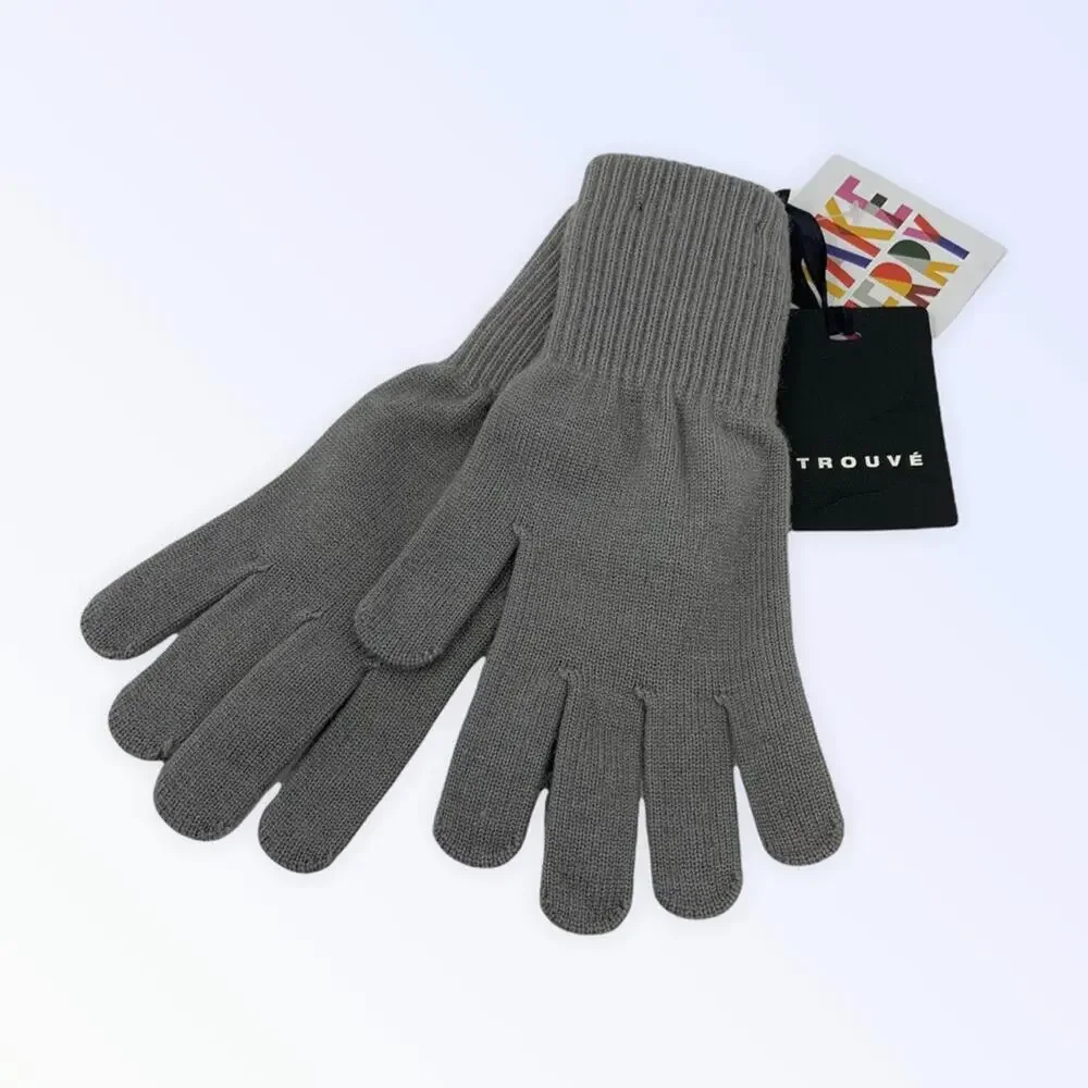 Trouve Gray Gloves Stretch Knit One Size